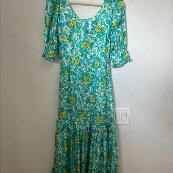 Rixo Silk Long Floral Teal Dress Size XS - Picture 2 of 7
